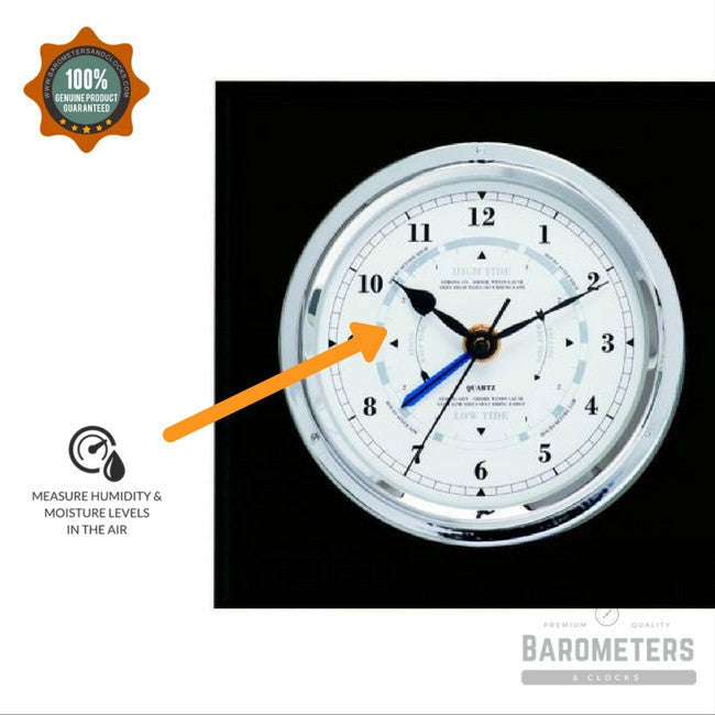 Barometer &amp; Tide Clock Combo in Ebony &amp; Chrome – Perfect for Marine Enthusiasts