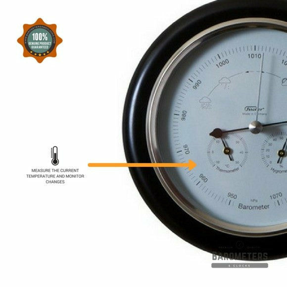 Ebony &amp; Chrome Weather-Station  3 in 1 - Hygrometer + Barometer + Thermometer
