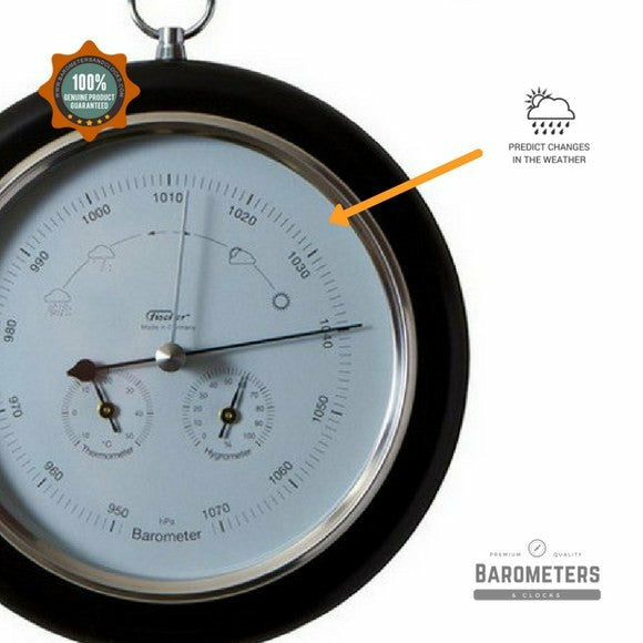 Ebony &amp; Chrome Weather-Station  3 in 1 - Hygrometer + Barometer + Thermometer