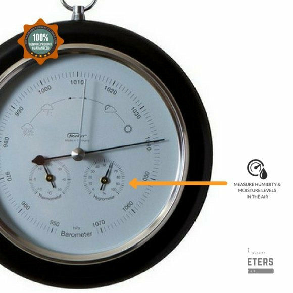 Ebony &amp; Chrome Weather-Station  3 in 1 - Hygrometer + Barometer + Thermometer